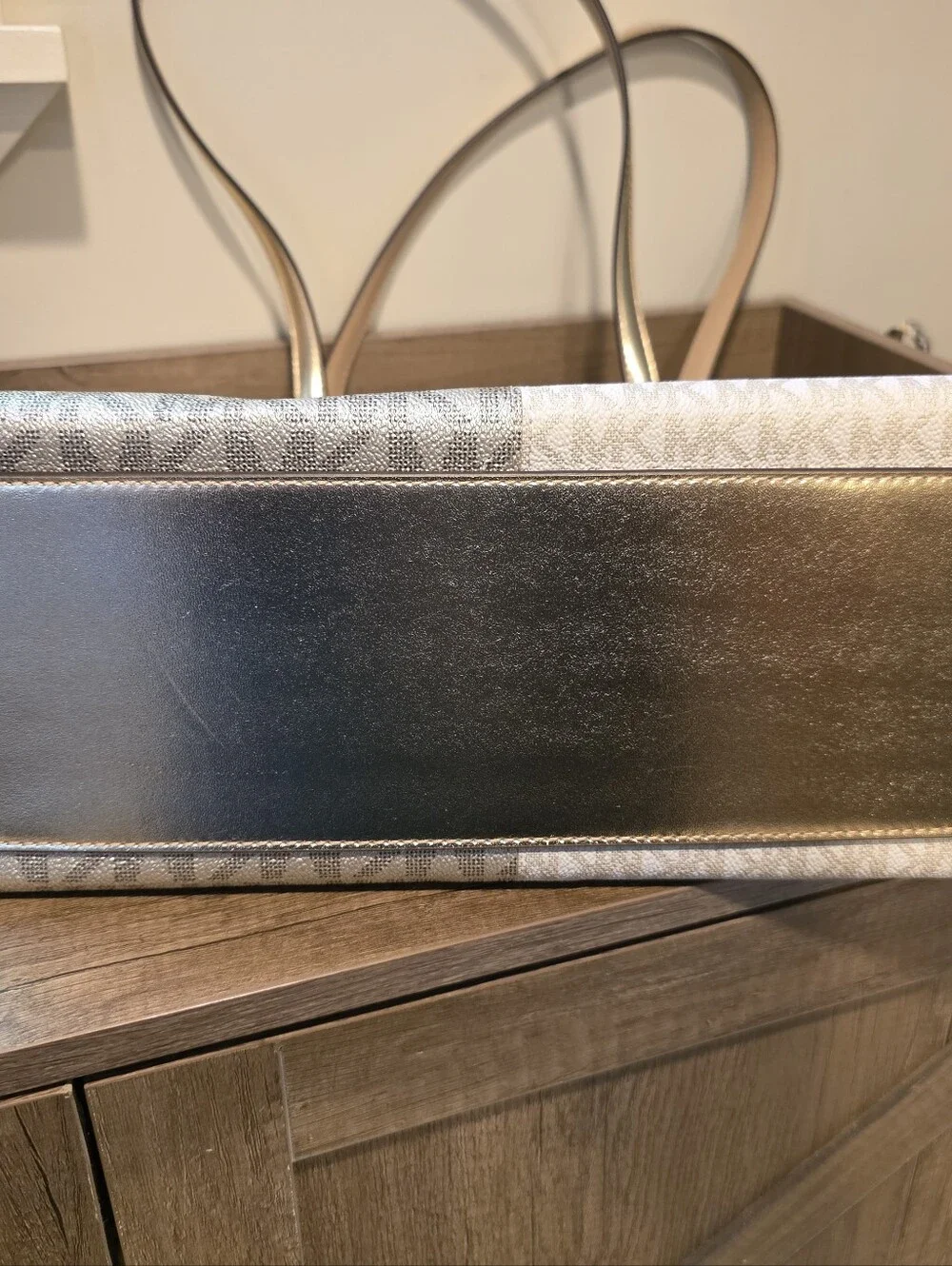 Michael Kors Metallic Silver and Light Gray Signature Tote